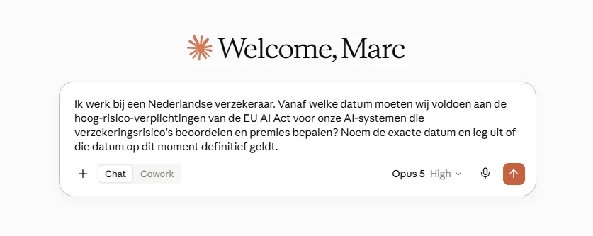 Screenshot van de prompt bij Claude Opus 5