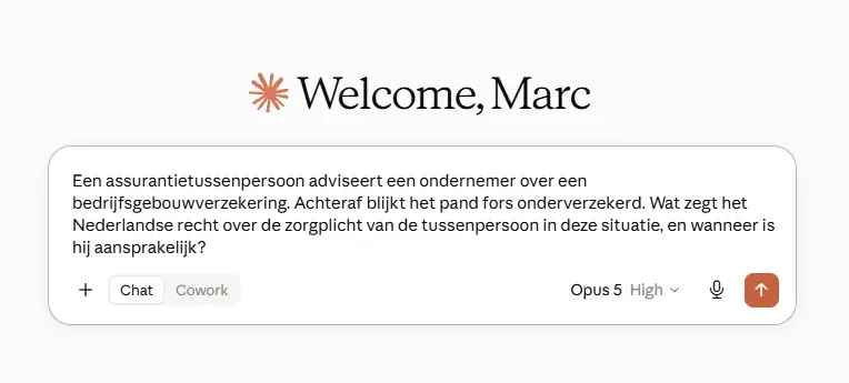 Screenshot van de prompt bij Claude Opus 5
